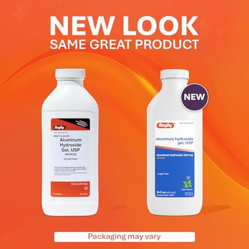 Rugby 320 mg Aluminiumhydroxid-Gel, USP - Antazidum Flüssig - Gegen Magenverstimmung, Sodbrennen und Übersäuerung - Zuckerfrei - Minzgeschmack - 473 ml (1 Packung)