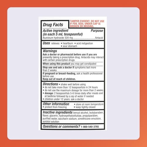 Rugby 320 mg Aluminiumhydroxid-Gel, USP - Antazidum Flüssig - Gegen Magenverstimmung, Sodbrennen und Übersäuerung - Zuckerfrei - Minzgeschmack - 473 ml (1 Packung)