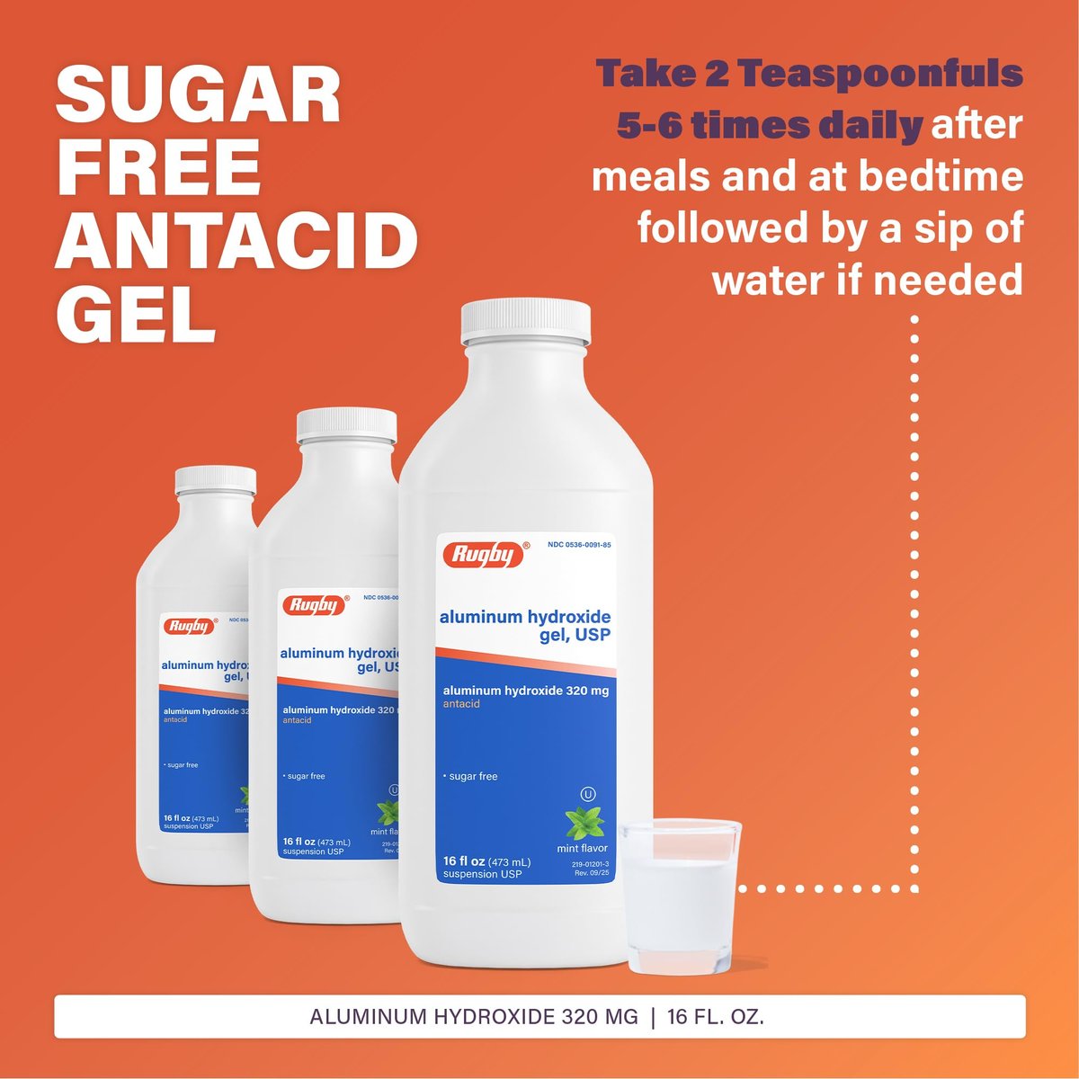 Rugby 320 mg Aluminiumhydroxid-Gel, USP - Antazidum Flüssig - Gegen Magenverstimmung, Sodbrennen und Übersäuerung - Zuckerfrei - Minzgeschmack - 473 ml (1 Packung)
