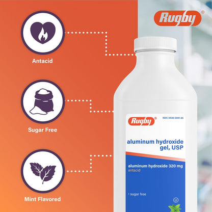 Rugby 320 mg Aluminiumhydroxid-Gel, USP - Antazidum Flüssig - Gegen Magenverstimmung, Sodbrennen und Übersäuerung - Zuckerfrei - Minzgeschmack - 473 ml (1 Packung)