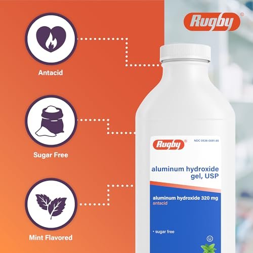 Rugby 320 mg Aluminiumhydroxid-Gel, USP - Antazidum Flüssig - Gegen Magenverstimmung, Sodbrennen und Übersäuerung - Zuckerfrei - Minzgeschmack - 473 ml (1 Packung)