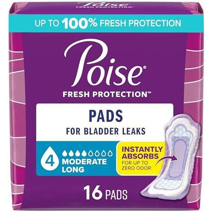 Poise Inkontinenz- & Wochenbett-Einlagen bei Blasenschwäche, 4 Tropfen Mittlere Saugstärke, Lange Länge, 16 Stück