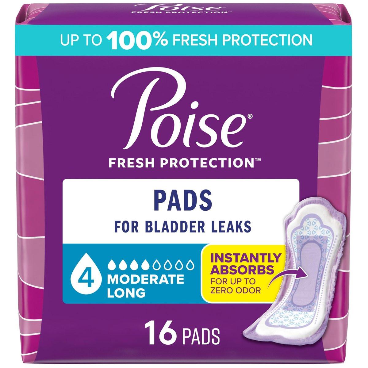 Poise Inkontinenz- & Wochenbett-Einlagen bei Blasenschwäche, 4 Tropfen Mittlere Saugstärke, Lange Länge, 16 Stück