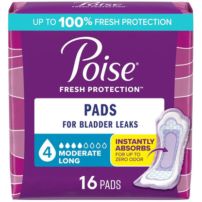 Poise Inkontinenz- & Wochenbett-Einlagen bei Blasenschwäche, 4 Tropfen Mittlere Saugstärke, Lange Länge, 16 Stück