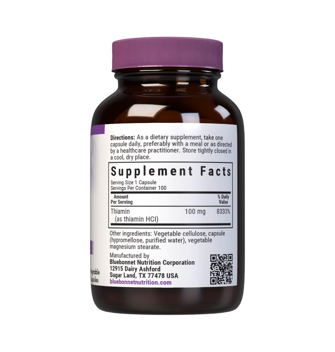 Bluebonnet Vitamin B1 100 mg – Stimmungsunterstützung & Energievitamine für Frauen & Männer* – Thiamin HCl – Nicht-GVO, Vegan, Koscher, Glutenfrei – Soja- & Milchfrei – 100 pflanzliche Kapseln, 100-Tage-Vorrat