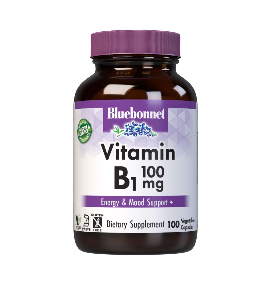 Bluebonnet Vitamin B1 100 mg – Stimmungsunterstützung & Energievitamine für Frauen & Männer* – Thiamin HCl – Nicht-GVO, Vegan, Koscher, Glutenfrei – Soja- & Milchfrei – 100 pflanzliche Kapseln, 100-Tage-Vorrat