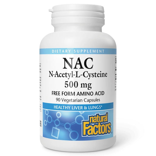 Natural Factors N-Acetyl-L-Cystein 500 mg – Unterstützt gesunde Leber & Lunge, Antioxidans & Immunsystem – 90 vegane Kapseln