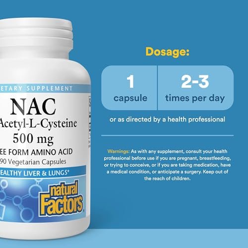 Natural Factors N-Acetyl-L-Cystein 500 mg – Unterstützt gesunde Leber & Lunge, Antioxidans & Immunsystem – 90 vegane Kapseln