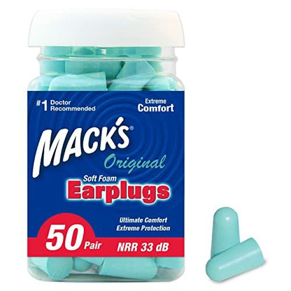Mack's Original Soft Foam Ohrstöpsel, 50 Paar - 33dB höchste NRR, bequeme Ohrenstöpsel für Schlafen, Schnarchen, Arbeit, Reisen & laute Events | Hergestellt in den USA