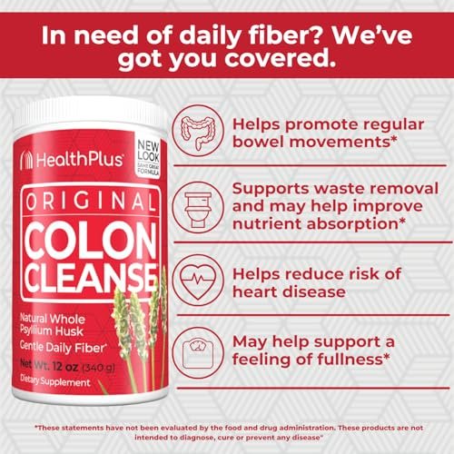 Health Plus Colon Cleanse - Natürliches tägliches Ballaststoffpulver - Glutenfrei, Entgiftung, Herzgesund (340 g, 48 Portionen)