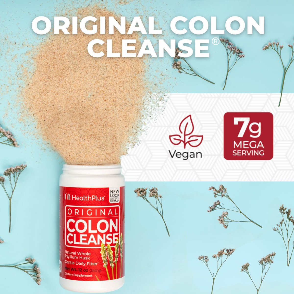 Health Plus Colon Cleanse - Natürliches tägliches Ballaststoffpulver - Glutenfrei, Entgiftung, Herzgesund (340 g, 48 Portionen)