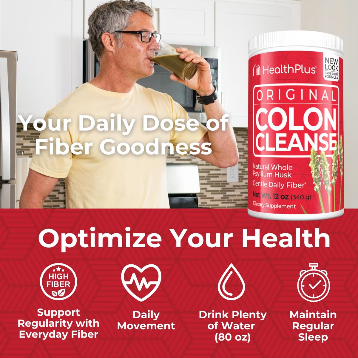 Health Plus Colon Cleanse - Natürliches tägliches Ballaststoffpulver - Glutenfrei, Entgiftung, Herzgesund (340 g, 48 Portionen)