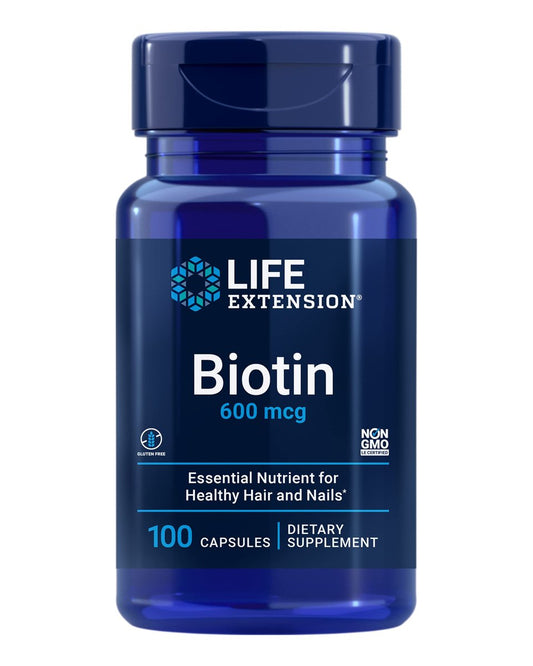 Life Extension Biotin 600 mcg – Vitamin B7 für schönes Haar, Nägel und mehr – 100 Kapseln, glutenfrei, nicht-GVO