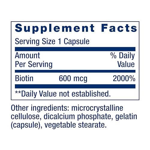 Life Extension Biotin 600 mcg – Vitamin B7 für schönes Haar, Nägel und mehr – 100 Kapseln, glutenfrei, nicht-GVO