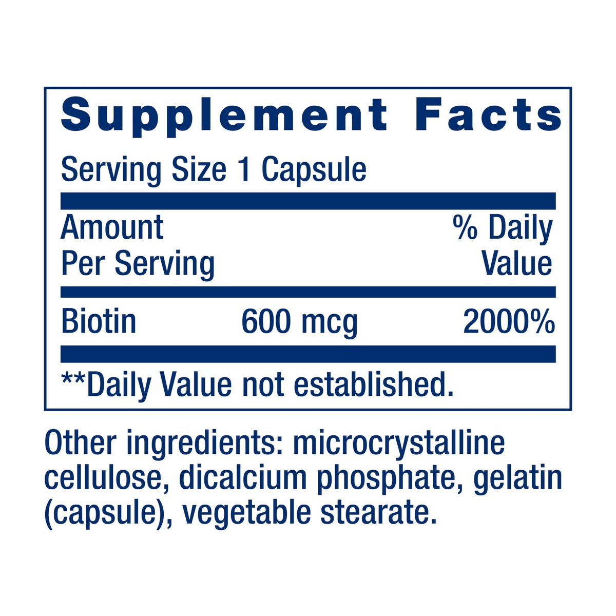 Life Extension Biotin 600 mcg – Vitamin B7 für schönes Haar, Nägel und mehr – 100 Kapseln, glutenfrei, nicht-GVO