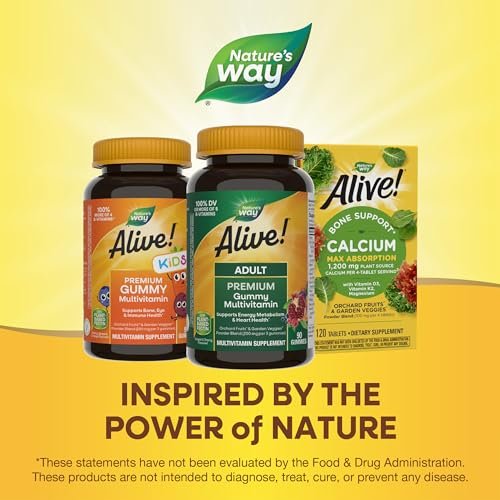 Nature's Way Alive! Erwachsene Premium Multivitamin Gummis, voller B-Vitamin-Komplex, unterstützt den Energiestoffwechsel und die Herzgesundheit*, Trauben- und Kirschgeschmack, 90 Gummis (Verpackung kann variieren)