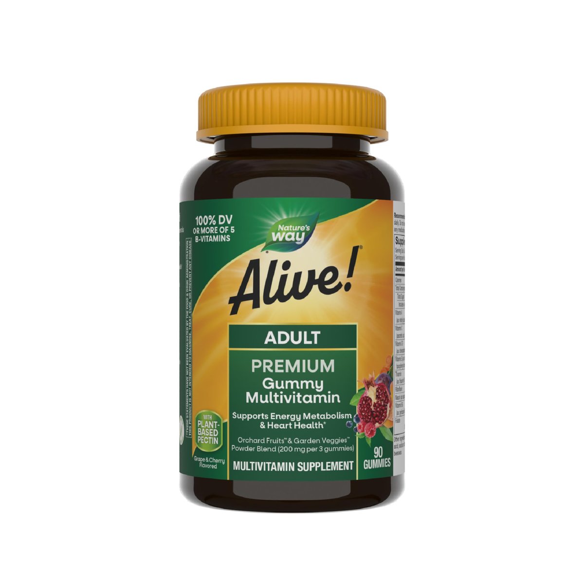 Nature's Way Alive! Erwachsene Premium Multivitamin Gummis, voller B-Vitamin-Komplex, unterstützt den Energiestoffwechsel und die Herzgesundheit*, Trauben- und Kirschgeschmack, 90 Gummis (Verpackung kann variieren)