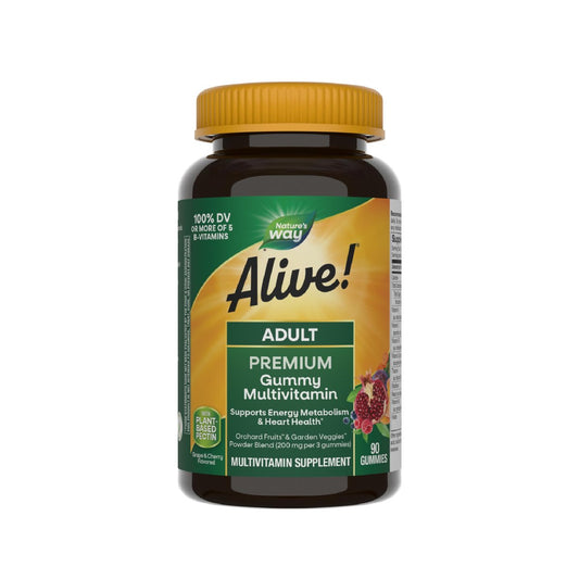Nature's Way Alive! Erwachsene Premium Multivitamin Gummis, voller B-Vitamin-Komplex, unterstützt den Energiestoffwechsel und die Herzgesundheit*, Trauben- und Kirschgeschmack, 90 Gummis (Verpackung kann variieren)