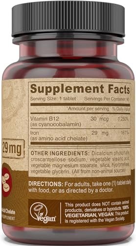 DEVA Nutrition Veganes Chelat-Eisen 29 mg mit B-12 – Hochdosiert, leicht zu schlucken – 90 Tabletten, 2er-Pack