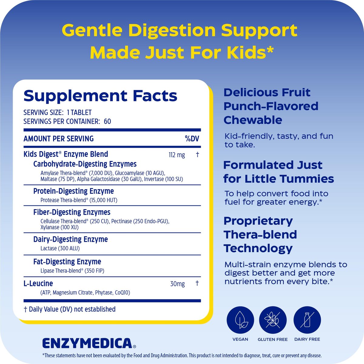 ENZYMEDICA Kids Digest Chewable Kapseln – 60 Stück, Verdauungsenzyme für Kinder