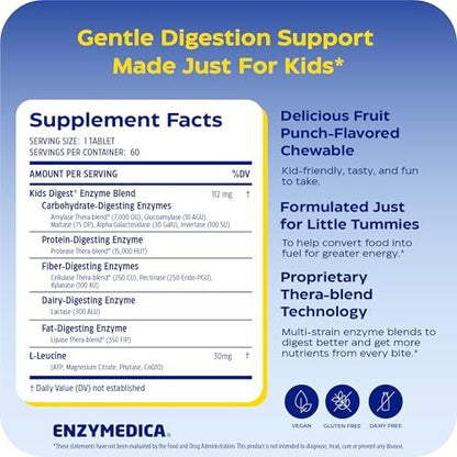 ENZYMEDICA Kids Digest Chewable Kapseln – 60 Stück, Verdauungsenzyme für Kinder