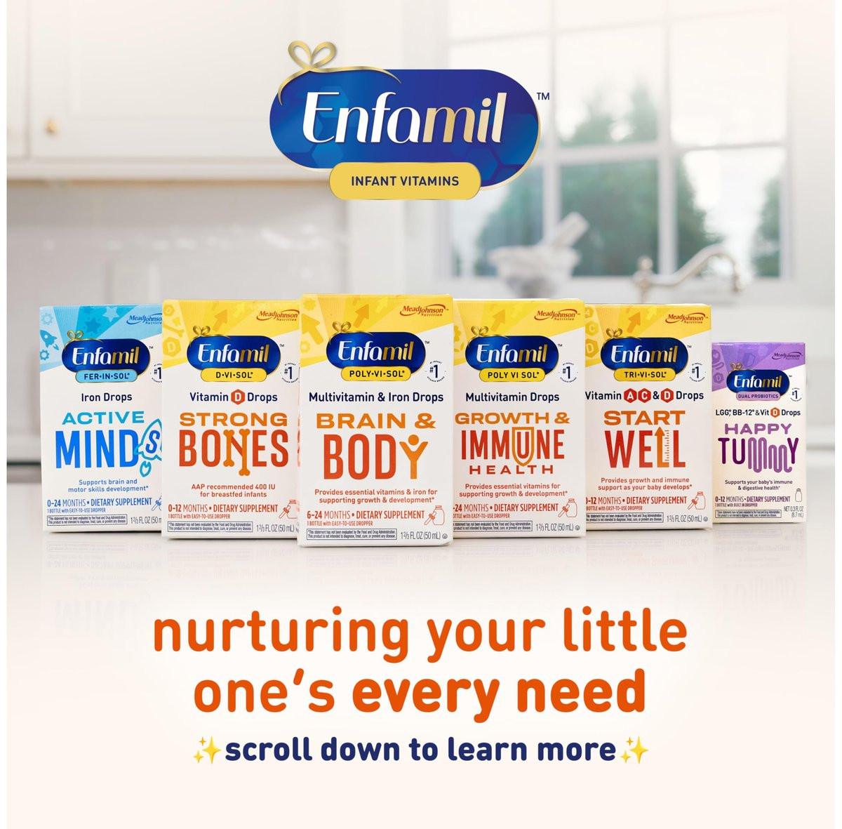 Enfamil Baby Vitamin D-Vi-Sol Flüssige Nahrungsergänzung für Säuglinge – Unterstützt starke Zähne & Knochen, glutenfrei, 50-Tage-Vorrat, Tropfflasche