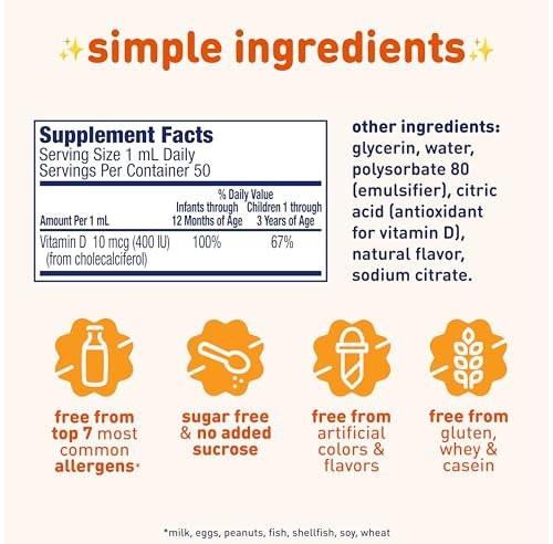 Enfamil Baby Vitamin D-Vi-Sol Flüssige Nahrungsergänzung für Säuglinge – Unterstützt starke Zähne & Knochen, glutenfrei, 50-Tage-Vorrat, Tropfflasche