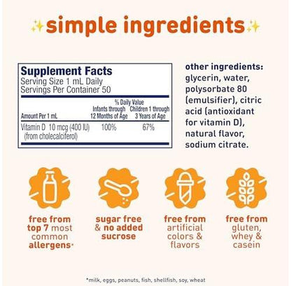 Enfamil Baby Vitamin D-Vi-Sol Flüssige Nahrungsergänzung für Säuglinge – Unterstützt starke Zähne & Knochen, glutenfrei, 50-Tage-Vorrat, Tropfflasche