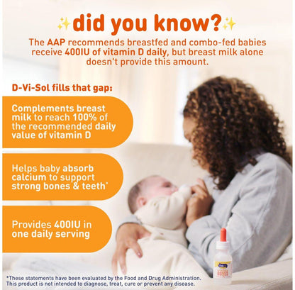 Enfamil Baby Vitamin D-Vi-Sol Flüssige Nahrungsergänzung für Säuglinge – Unterstützt starke Zähne & Knochen, glutenfrei, 50-Tage-Vorrat, Tropfflasche