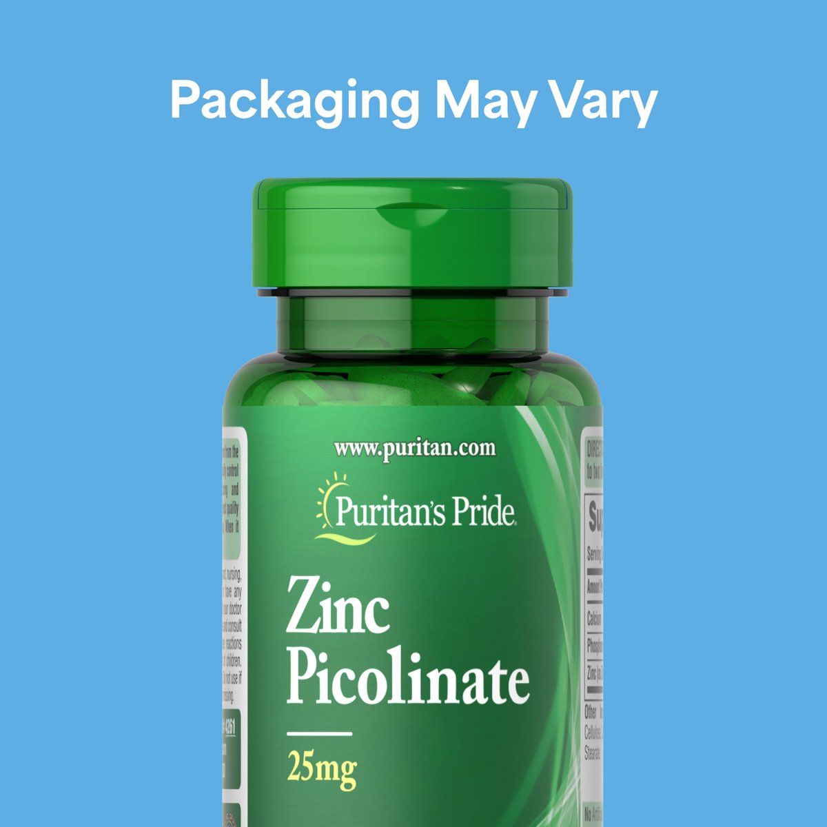 Puritan's Pride Zinkpicolinat 25 mg mit Calcium und Phosphor – Vegetarisches Nahrungsergänzungsmittel für Immunsystem, Energiestoffwechsel, Zellteilung und Wachstum, 100 Tabletten