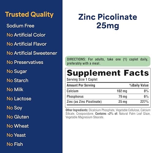Puritan's Pride Zinkpicolinat 25 mg mit Calcium und Phosphor – Vegetarisches Nahrungsergänzungsmittel für Immunsystem, Energiestoffwechsel, Zellteilung und Wachstum, 100 Tabletten