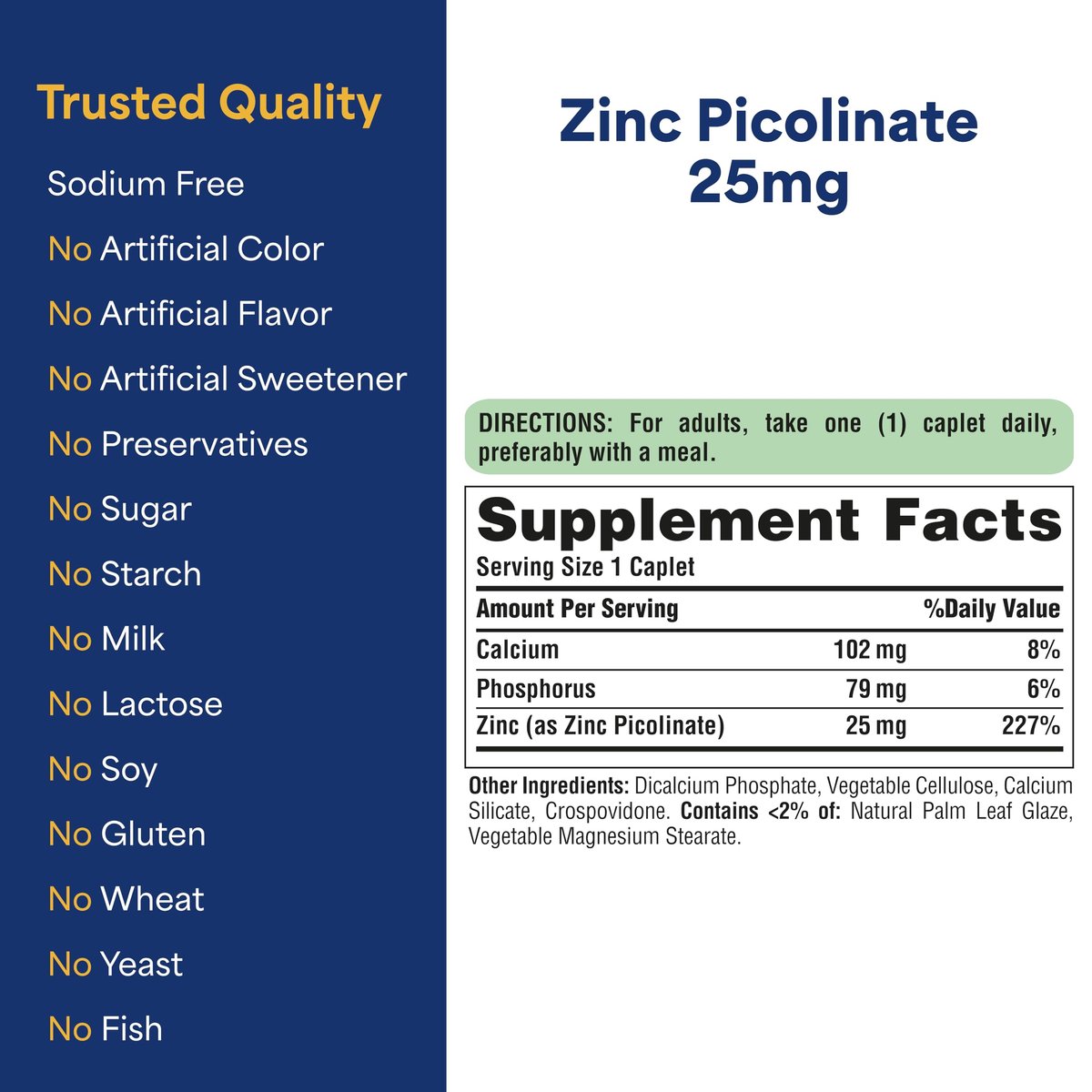 Puritan's Pride Zinkpicolinat 25 mg mit Calcium und Phosphor – Vegetarisches Nahrungsergänzungsmittel für Immunsystem, Energiestoffwechsel, Zellteilung und Wachstum, 100 Tabletten