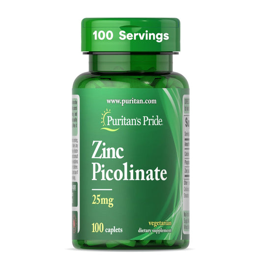 Puritan's Pride Zinkpicolinat 25 mg mit Calcium und Phosphor – Vegetarisches Nahrungsergänzungsmittel für Immunsystem, Energiestoffwechsel, Zellteilung und Wachstum, 100 Tabletten