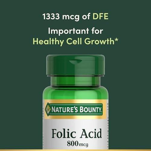 Nature's Bounty Folsäure 800 mcg – 250 Tabletten für die Herz-Kreislauf-Gesundheit
