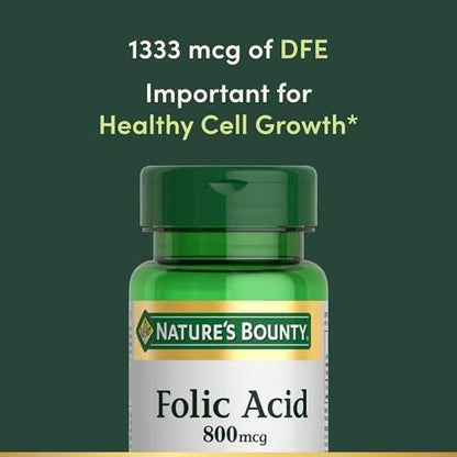 Nature's Bounty Folsäure 800 mcg – 250 Tabletten für die Herz-Kreislauf-Gesundheit