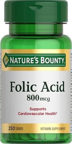 Nature's Bounty Folsäure 800 mcg – 250 Tabletten für die Herz-Kreislauf-Gesundheit