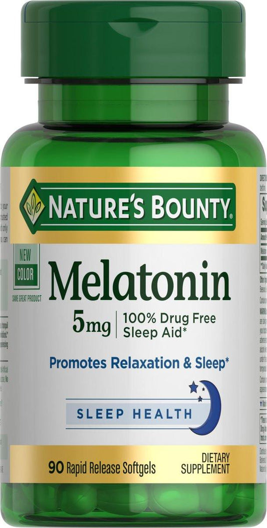 Nature's Bounty Melatonin 5 mg, 90 Softgels – 100% Arzneimittelfreies Schlafmittel, Nahrungsergänzungsmittel zur Förderung von Entspannung und gesundem Schlaf