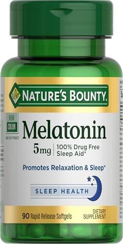 Nature's Bounty Melatonin 5 mg, 90 Softgels – 100% Arzneimittelfreies Schlafmittel, Nahrungsergänzungsmittel zur Förderung von Entspannung und gesundem Schlaf