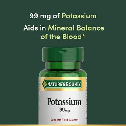 Nature's Bounty Kalium 99 mg – Unterstützt Flüssigkeitshaushalt & Muskelfunktion, Kaliumgluconat Nahrungsergänzungsmittel, Glutenfrei, 1 Tablette täglich, 100 vegane Kapseln