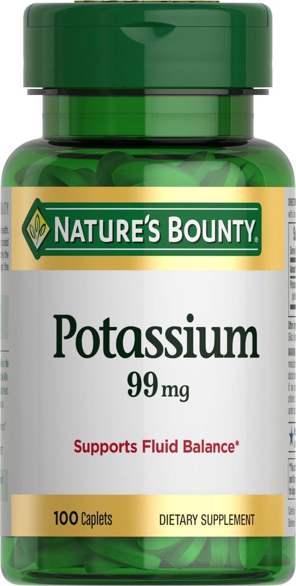 Nature's Bounty Kalium 99 mg – Unterstützt Flüssigkeitshaushalt & Muskelfunktion, Kaliumgluconat Nahrungsergänzungsmittel, Glutenfrei, 1 Tablette täglich, 100 vegane Kapseln