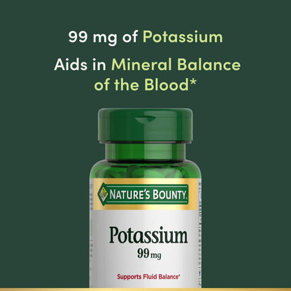 Nature's Bounty Kalium 99 mg – Unterstützt Flüssigkeitshaushalt & Muskelfunktion, Kaliumgluconat Nahrungsergänzungsmittel, Glutenfrei, 1 Tablette täglich, 100 vegane Kapseln