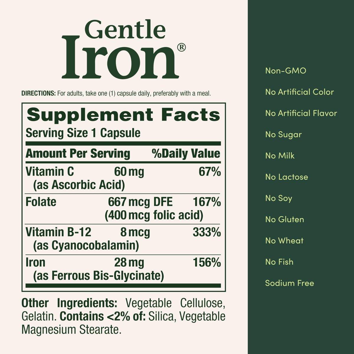 Nature's Bounty Sanftes Eisen 28 mg Kapseln mit Vitamin C, Folsäure, Vitamin B-12 – Eisenpräparat, Nicht-GVO, Glutenfrei, 90 Stück