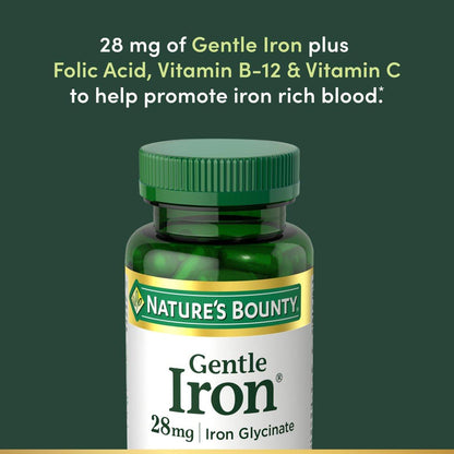Nature's Bounty Sanftes Eisen 28 mg Kapseln mit Vitamin C, Folsäure, Vitamin B-12 – Eisenpräparat, Nicht-GVO, Glutenfrei, 90 Stück