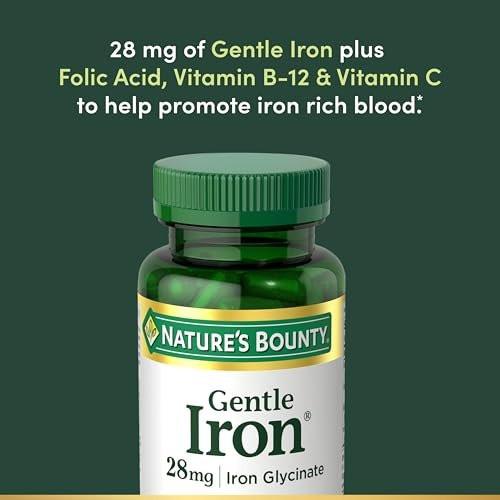 Nature's Bounty Sanftes Eisen 28 mg Kapseln mit Vitamin C, Folsäure, Vitamin B-12 – Eisenpräparat, Nicht-GVO, Glutenfrei, 90 Stück