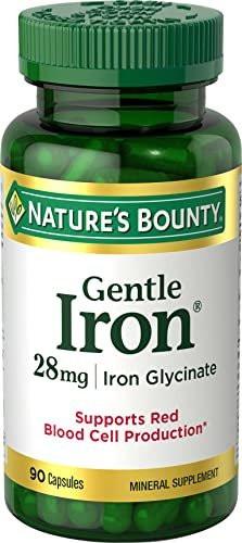 Nature's Bounty Sanftes Eisen 28 mg Kapseln mit Vitamin C, Folsäure, Vitamin B-12 – Eisenpräparat, Nicht-GVO, Glutenfrei, 90 Stück