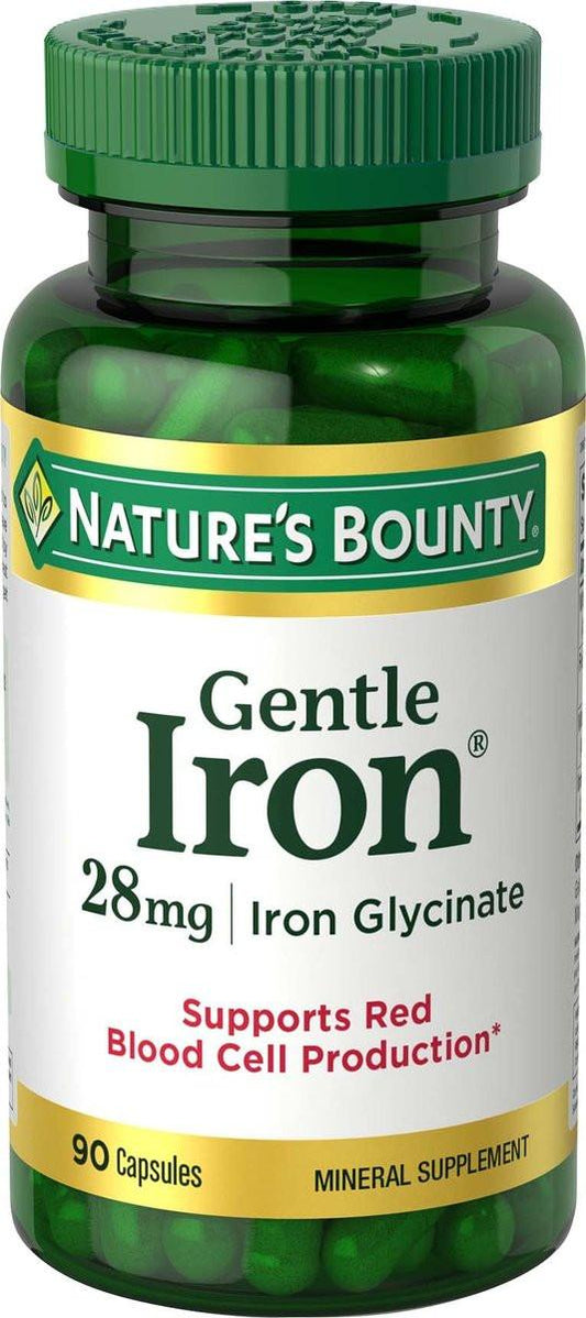 Nature's Bounty Sanftes Eisen 28 mg Kapseln mit Vitamin C, Folsäure, Vitamin B-12 – Eisenpräparat, Nicht-GVO, Glutenfrei, 90 Stück