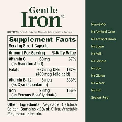 Nature's Bounty Sanftes Eisen 28 mg Kapseln mit Vitamin C, Folsäure, Vitamin B-12 – Eisenpräparat, Nicht-GVO, Glutenfrei, 90 Stück
