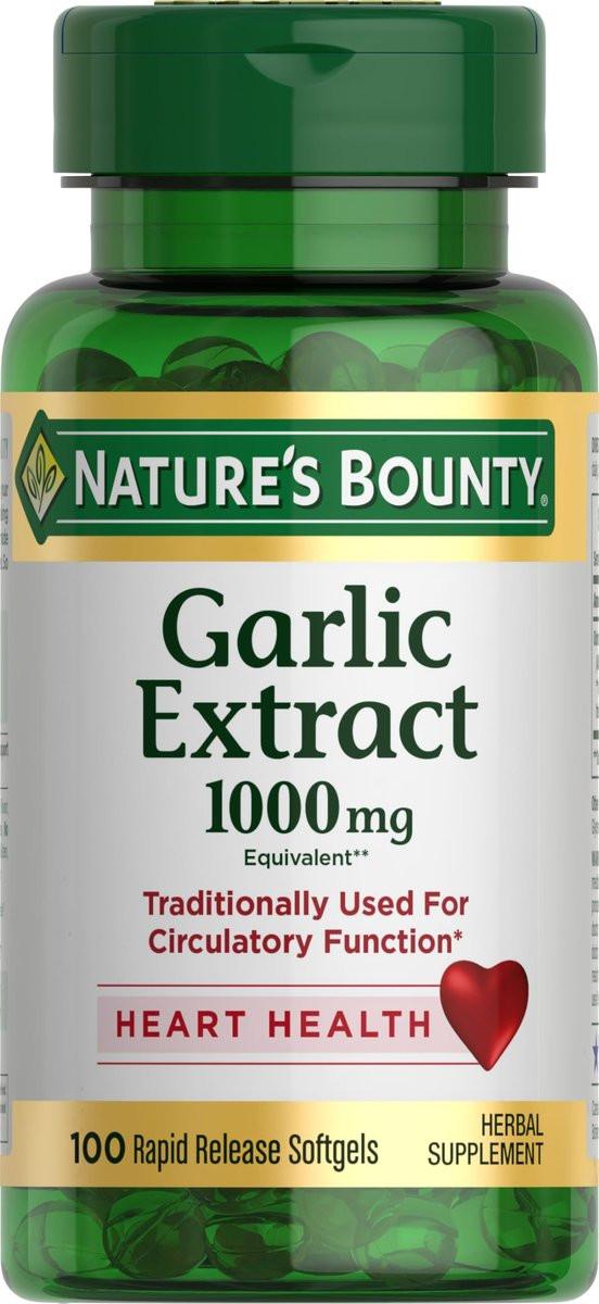 Nature's Bounty Knoblauchextrakt, Nahrungsergänzungsmittel, unterstützt die Kreislauffunktion, 1000 mg, 100 Rapid Release Weichkapseln
