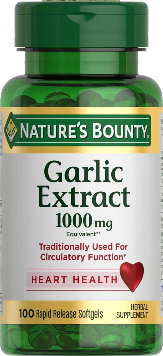 Nature's Bounty Knoblauchextrakt, Nahrungsergänzungsmittel, unterstützt die Kreislauffunktion, 1000 mg, 100 Rapid Release Weichkapseln