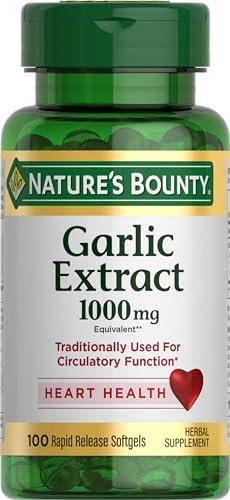 Nature's Bounty Knoblauchextrakt, Nahrungsergänzungsmittel, unterstützt die Kreislauffunktion, 1000 mg, 100 Rapid Release Weichkapseln